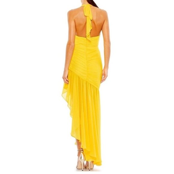 Mac Duggal NWT Asymmetrical Hem Halter Gown Long Dress Yellow Women's Size 12 - Picture 2 of 16